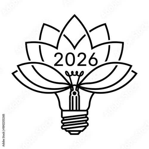Lotus flower and lightbulb design with 2026 text on petals