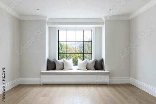 Wallpaper Mural Bright and airy window seat with cushions in a calming modern interior setting, surrounded by nature Torontodigital.ca