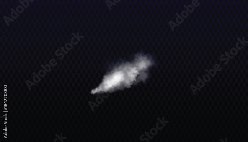 Wispy white smoke trail dissipating against a dark transparent background suggesting mystery or an explosion