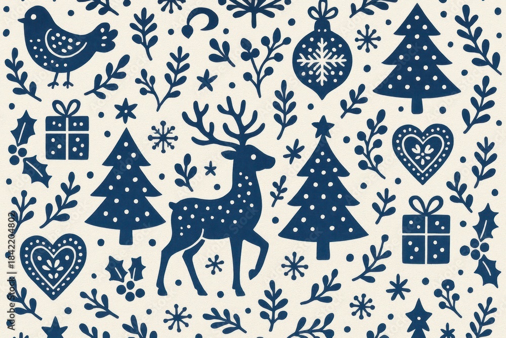 Fototapeta premium Festive Nordic winter pattern illustration background