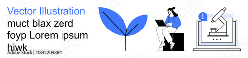 Free Download Education, sustainability, science, digital learning, research, microanalysis. A leaf, a woman with a laptop and a microscope. Sustainability and digital learning concepts highlighted - GFXLoad