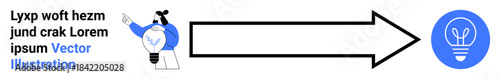 Creativity, problem-solving, innovation, idea generation, teamwork, communication. Person presenting an arrow pointing to a lightbulb. Creativity and problem-solving concept