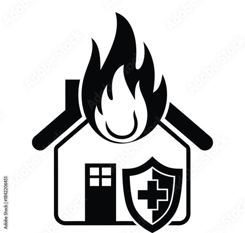 House on fire with medical shield protection