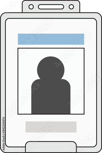 Minimalist vector illustration of an identification badge featuring a simple user silhouette, clean lines, and a modern flat design.