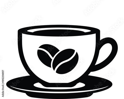 Coffee cup with coffee beans on white background

