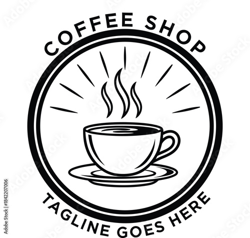 Coffee Shop Logo Design With Steaming Cup And Tagline Template