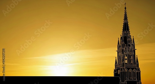 Church Tower Silhouette at Sunset With Warm Sky.jpg