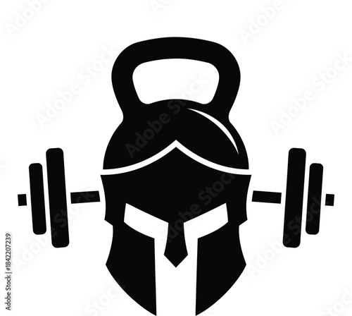 Kettlebell and dumbbell with spartan helmet silhouette