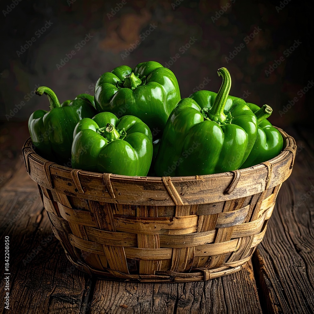 custom made wallpaper toronto digitalFresh green bell peppers in a rustic woven basket