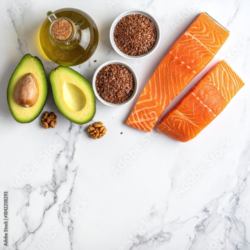 Wallpaper Mural Healthy fats & proteins arranged on marble Torontodigital.ca