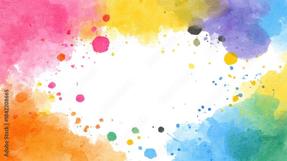 Obraz premium Vibrant rainbow watercolor splash frame with colorful paint splatters National Hangover Day