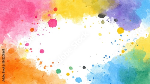 Vibrant rainbow watercolor splash frame with colorful paint splatters National Hangover Day