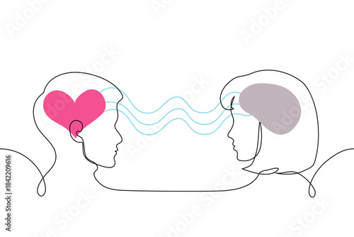 man and woman are connected at the head. he love and feelings, her brain is only the brain - one continuous line. friend zone, a humanities and tech-minded person, rational and irrational