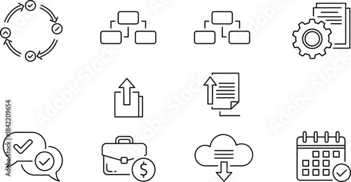 Decision Flowchart & Analytics Icon Bundle – Vector Line Art for Business Strategy and Data Evaluation"