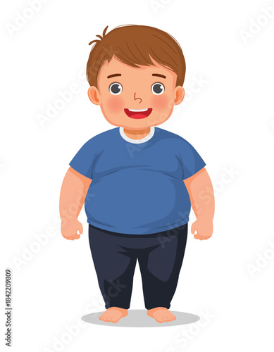 Obese little boy standing pose portrait with smiling expression