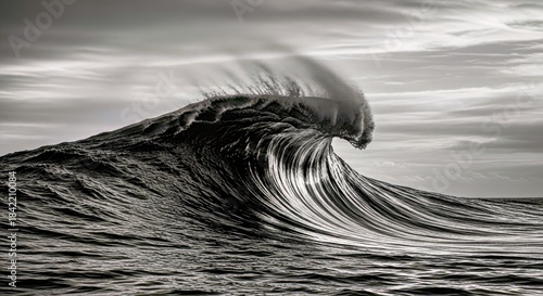 Fototapeta Naklejka Na Ścianę i Meble -  Dramatic Black and White Ocean Wave Breaking Powerful Splash.jpg