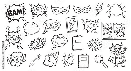 Comic Speech Bubbles and Elements for Comic Book Design Style