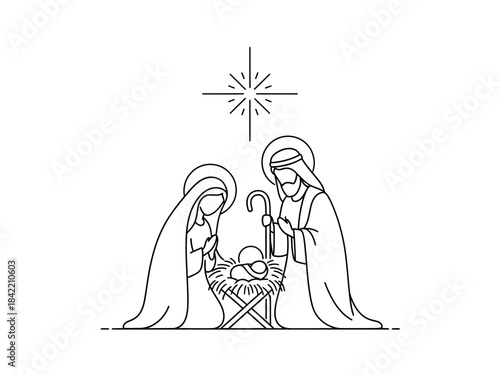 Christmas Nativity Scene with Holy Family and Guiding Star