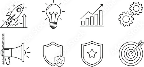 A set of business & marketing solutions icon set. outline icons for analytics, statistics, charts, visualization, business and more