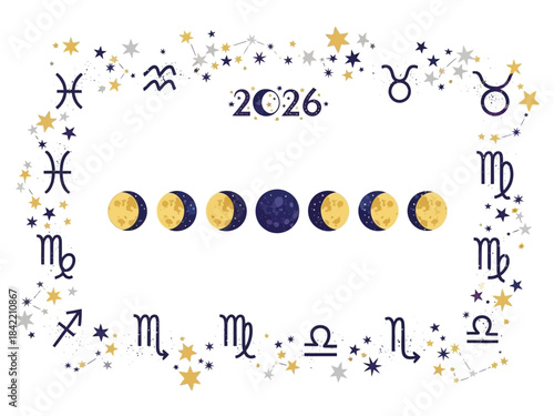 Astrology Calendar 2026 Moon Phases and Cosmic Zodiac Frame