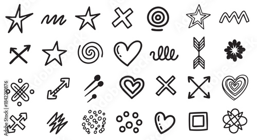 Hand drawn doodle icon set of simple graphic elements
