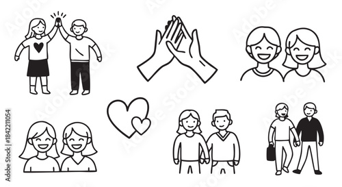 Hand drawn illustration of diverse friendships and relationships vector graphic