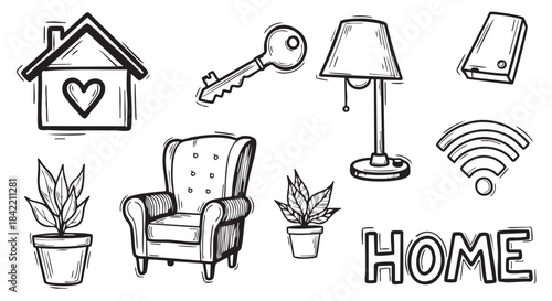 House with heart sketch illustration representing home and comfort