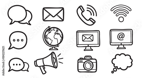 Set of communication vector icons black and white for infographics web