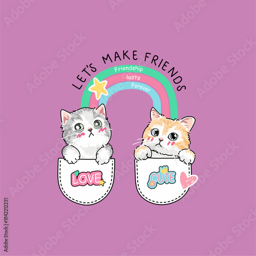 Let's make friends, cat - Girl t-shirt vector illustration design