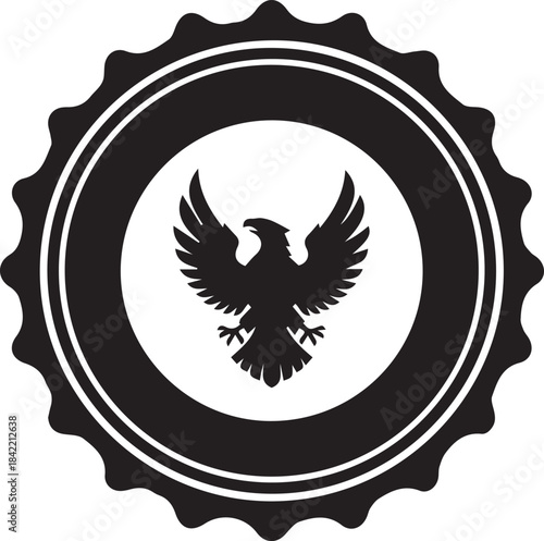 Black silhouette of a majestic eagle within a circular emblem