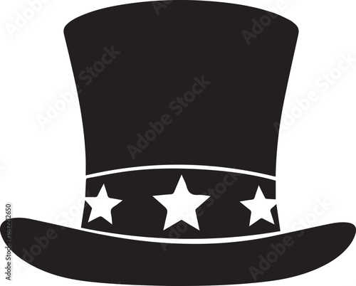 Black uncle sam top hat silhouette with white stars