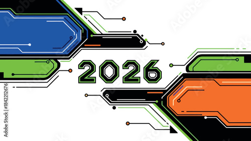 2026 futuristic tech background circuit board design.