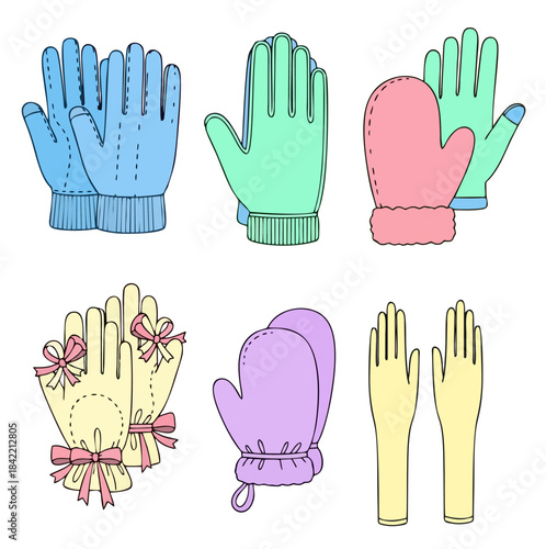 Collection of Winter Gloves and Mittens in Various Colors and Styles