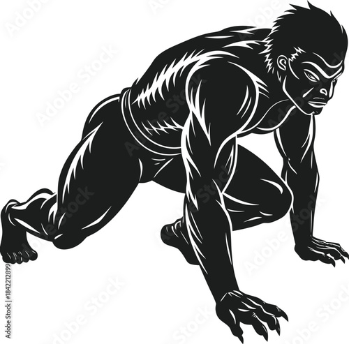 A powerful beast-man creature depicted in a stylized crouching position