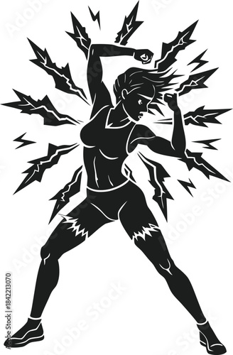 Strong female silhouette representing power and inner energy bursting outwards
