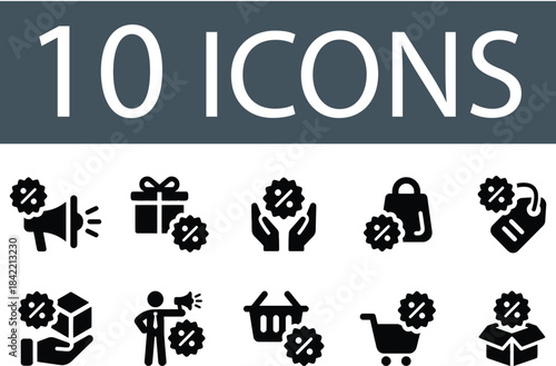 Discount icon set discount icon vector set and silhouette collection. Shopping Discounts old icon set for e-commerce and retail. Vector graphic collection Discount tag icon black silhouette 