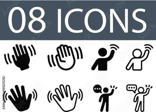 hi five icon set people give high five icon. Simple solid style. People together holding hands with their hands raised up, friendly greeting, teamwork concept. Double Waving Hands 
