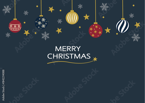 クリスマス素材　オーナメントと雪の結晶の背景