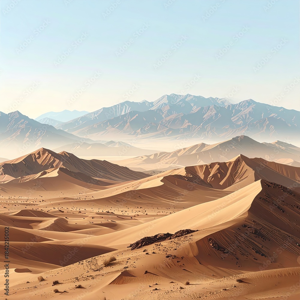 Fototapeta premium Vast desert landscape with distant mountains