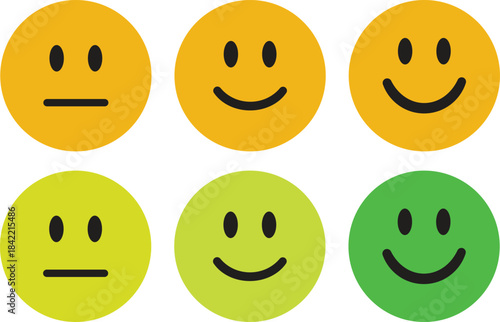 Rating Emoji Icon set. Vector cartoon smiley face collection. Emoticon pack for customer feedback, mood, and emotion. Feedback emoticons collection. Excellent, good, average, poor, bad emoji icons.