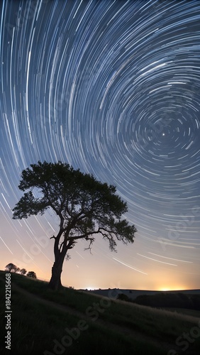 Wallpaper Mural Lone tree silhouette in an orange sunset sky over a misty autumn field Torontodigital.ca