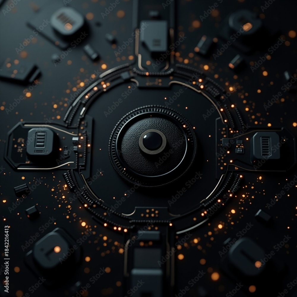 Fototapeta premium AI generated Hightech circular command station featuring embedded circuits and glowing
