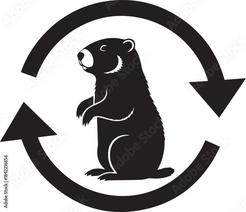 Groundhog standing in a circular arrow symbol representing a cycle