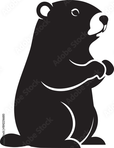 Black silhouette of a cute cartoon groundhog standing on its hind legs