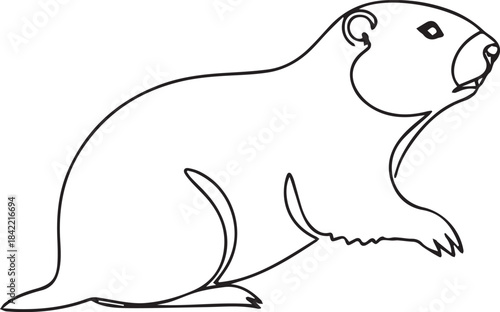 Simple outline drawing of a groundhog sitting on a white background