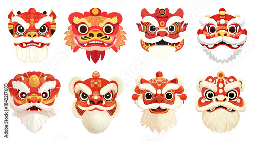 Wallpaper Mural PNG Vibrant traditional lion masks, element set on transparent background Torontodigital.ca