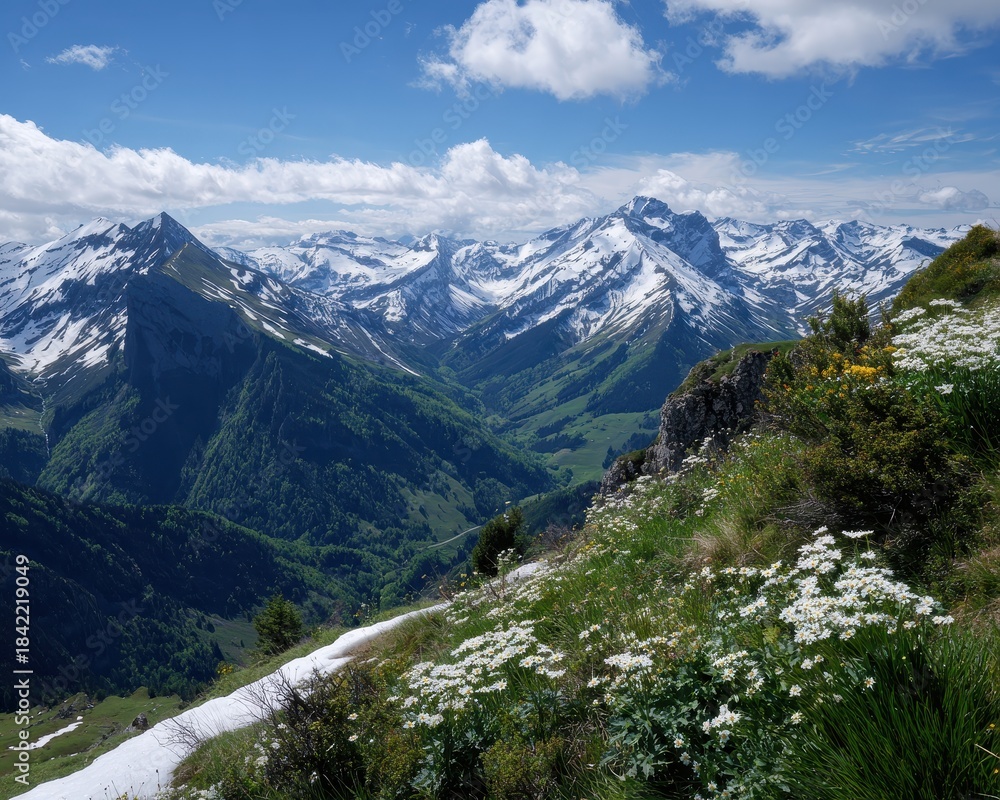 Fototapeta premium A mountain range with snow on the tops