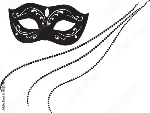 Elegant black masquerade mask with flowing beaded ribbons