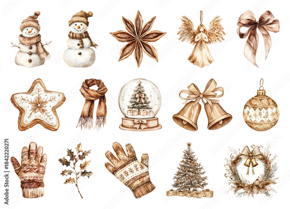 Obraz premium PNG Vintage Christmas holiday decorations collection, element set on transparent background