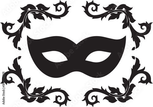 Elegant black masquerade mask with ornate floral swirls